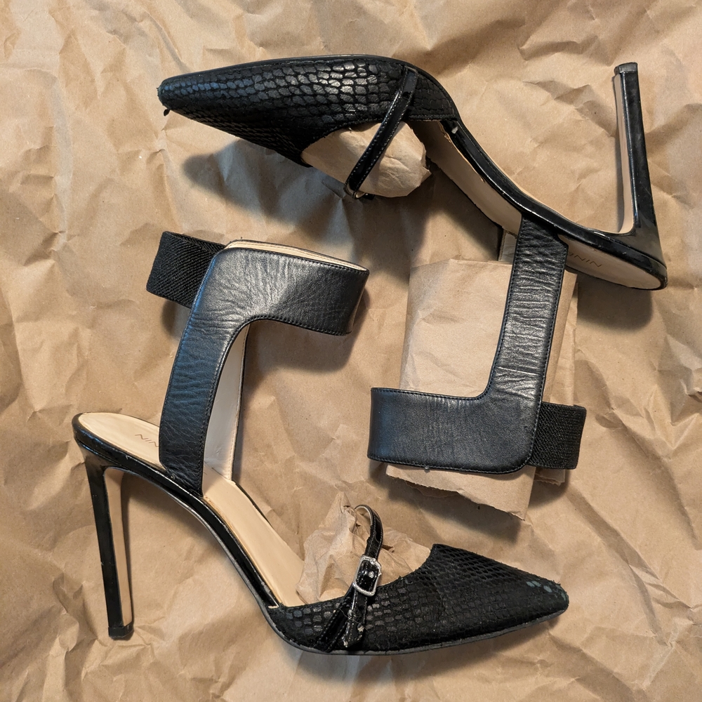 Nine West Black Heels Stiletto Ankle Strap